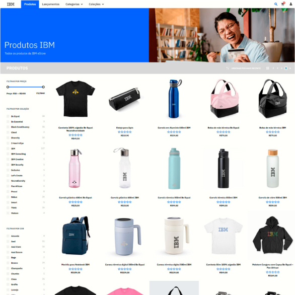 Página de produtos da IBM Store, loja criada pela brandid
